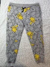 Pok mon Pikachu Boys Gray Fleece Graphic Pajama Pants Drawstring Size M 16