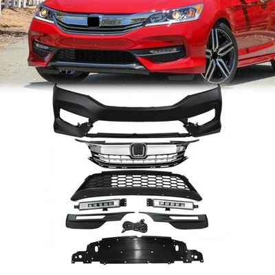 For 2016-2017 Honda Accord Front Bumper Cover Upper Lower Grill Fog Lights