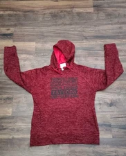 This is a J. America Adult Cosmic Poly Fleece Hooded Sweatshirt in red 