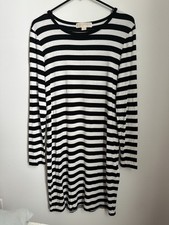 Michael Kors T Shirt Dress - Size L - Black White Striped Long Sleeve - Stretch 