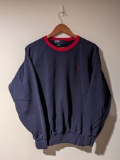 Polo Ralph Lauren Small Pony Essential Blank Two Tone Blue Mens Medium Sweater