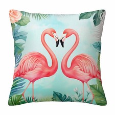 Tropical Palm Leaf Throw Pillow Cover,Pink Flamingos Heart Shape Decorative P...