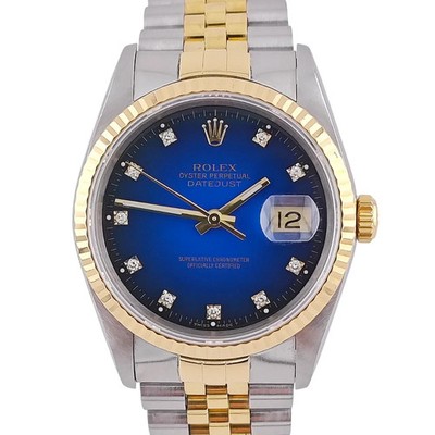 ROLEX Datejust 36 Stahl Gold Blau Vignette Diamond Dial Jubilee 1992 - 16233