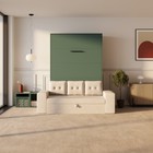 Kastbed M3 140x200 verticaal met bank zandgrijs armleuningen met lades