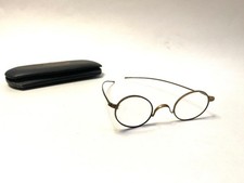 Antique Wire Rim Spectacles Windsor Glasses Straight Temple Saddle Bridge Case