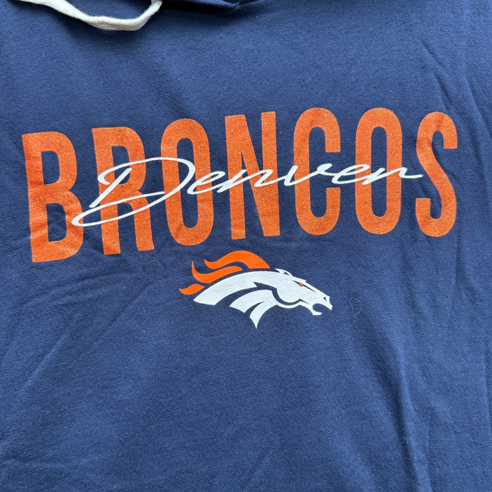 Starter Denver Broncos Hoodie Men's XXL Navy Blue Pullover Sweatshirt image 7