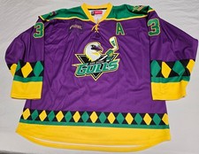 San Diego Gulls Mardi Gras Game Worn Used Signed AHL Hockey Jersey - Size 58 2XL