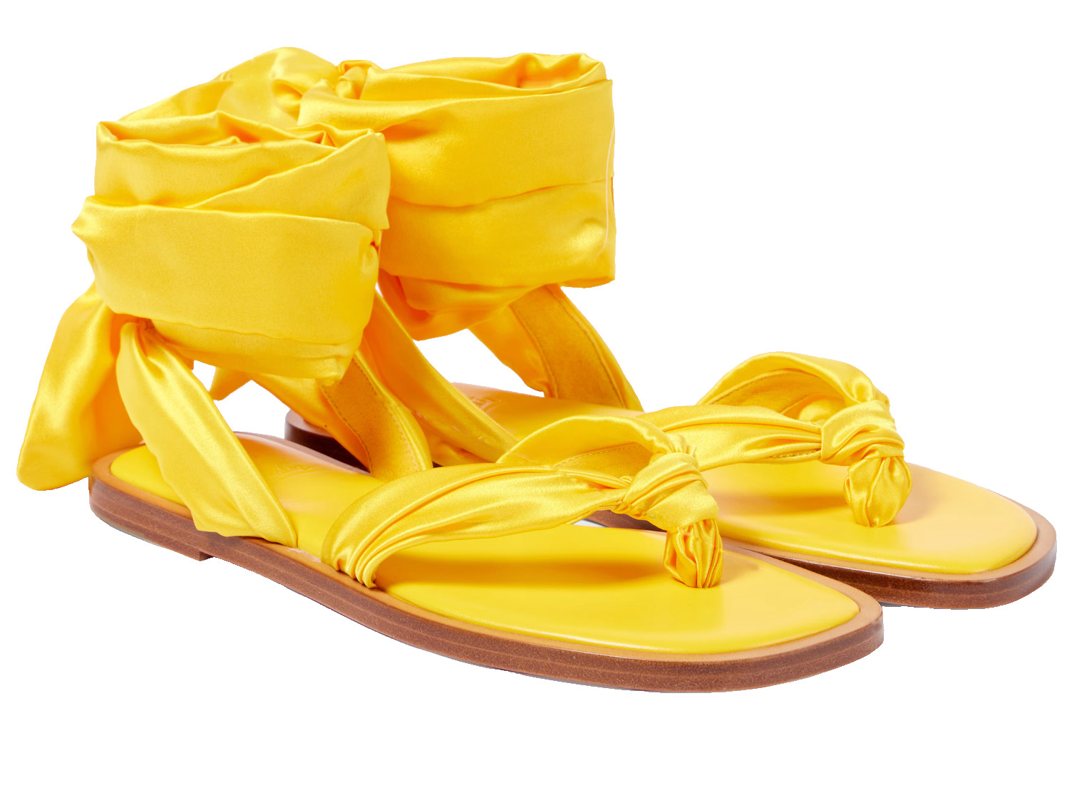 Christian Louboutin Nilo du Desert Satin Ankle Tie Flat Sandals 39 Yellow