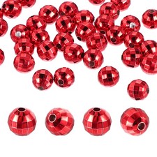 Disco Ball Beads, 50 Pcs 10mm Acrylic Mirror Ball Charm, Red