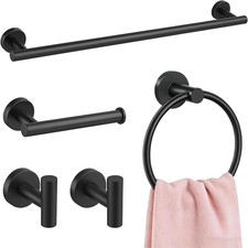 5 Pcs Matte Black Bathroom Accessories Set, Stainless Steel Wall Mounted Bathroo