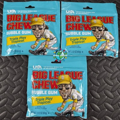 3-PACK LOT OF BIG LEAGUE CHEW SHREDDED BUBBLE GUM TRIPLE PLAY TROPICAL baseball