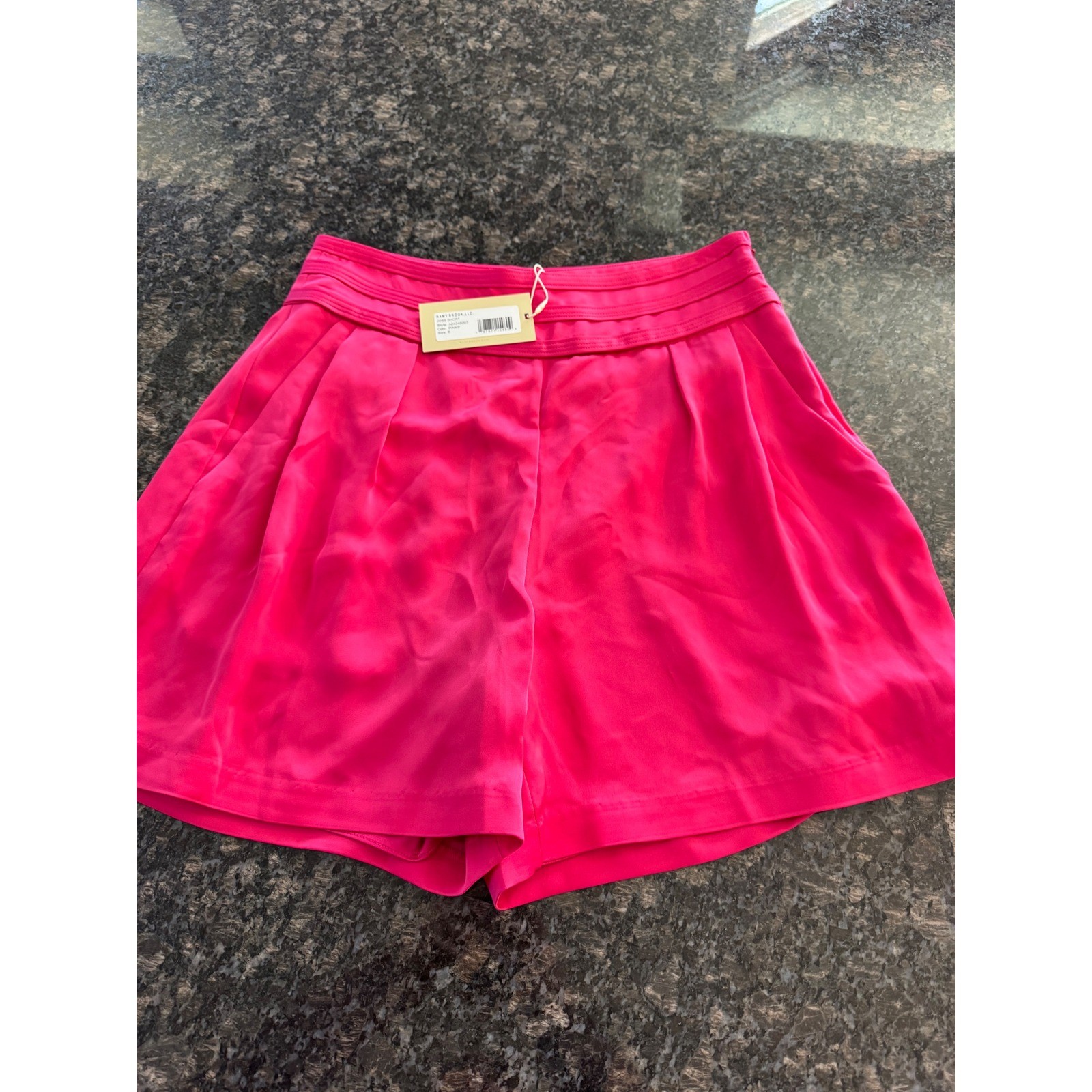 Ramy Brook Joss Shorts Hot Pink High Waisted Pleated Satin A04245007 Size 6 NEW thumbnail 2
