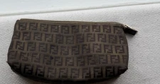 Fendi Zucchino Tobacco Mini Accessory Pouch  FF Logo Cosmetic Case  Brown Canvas