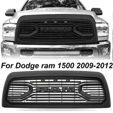 Front Grille For 2009 2010 2011 2012 Dodge Ram 1500 W/Letters W/LEDs Matte Black