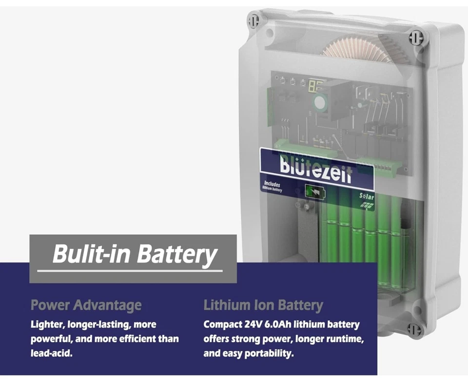 Solar Swing Gate Opener, 880lb Single-Arm Operator with Built-in 24V Lithium... - Image 2 of 4