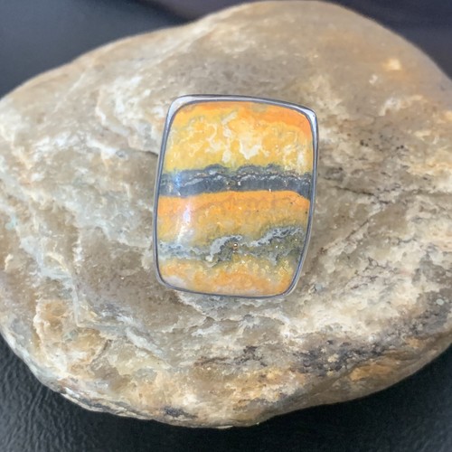 Bumble Bee Jasper Navajo Sterling Silver Ring Size 8 Adjustable 11540 - 第 1/12 張圖片