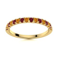 Citrine  Ruby 2MM Round 925 Sterling Silver Gold Plated Half Eternity Ring