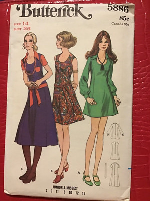 Vintage Butterick 5886 Fit&Flare Mini Dress  Scoop neck Size 14