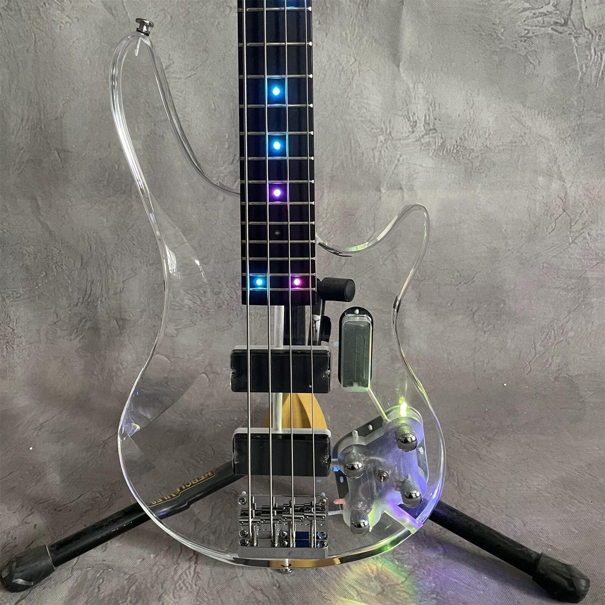 Transparent Color Led Light 4 String Bass Guitar 2H Pickup