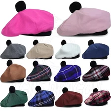 Great Highland  Tam O' Shanter Scottish Hat Plane Wool Tartan Tammy Cap 1 Size