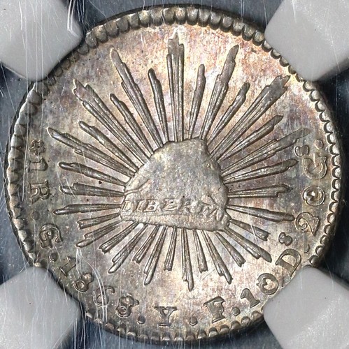 1868/7-Go NGC MS 64 Mexico 1 Real Silver Mint State Overdate Coin (21022102C) - Picture 3 of 9