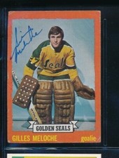 1973-74 Topps #175 Gilles Meloche Golden Seals Signed Autograph (CR1) SWSW6