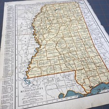 1940's State Mississippi MI atlas Map Vintage