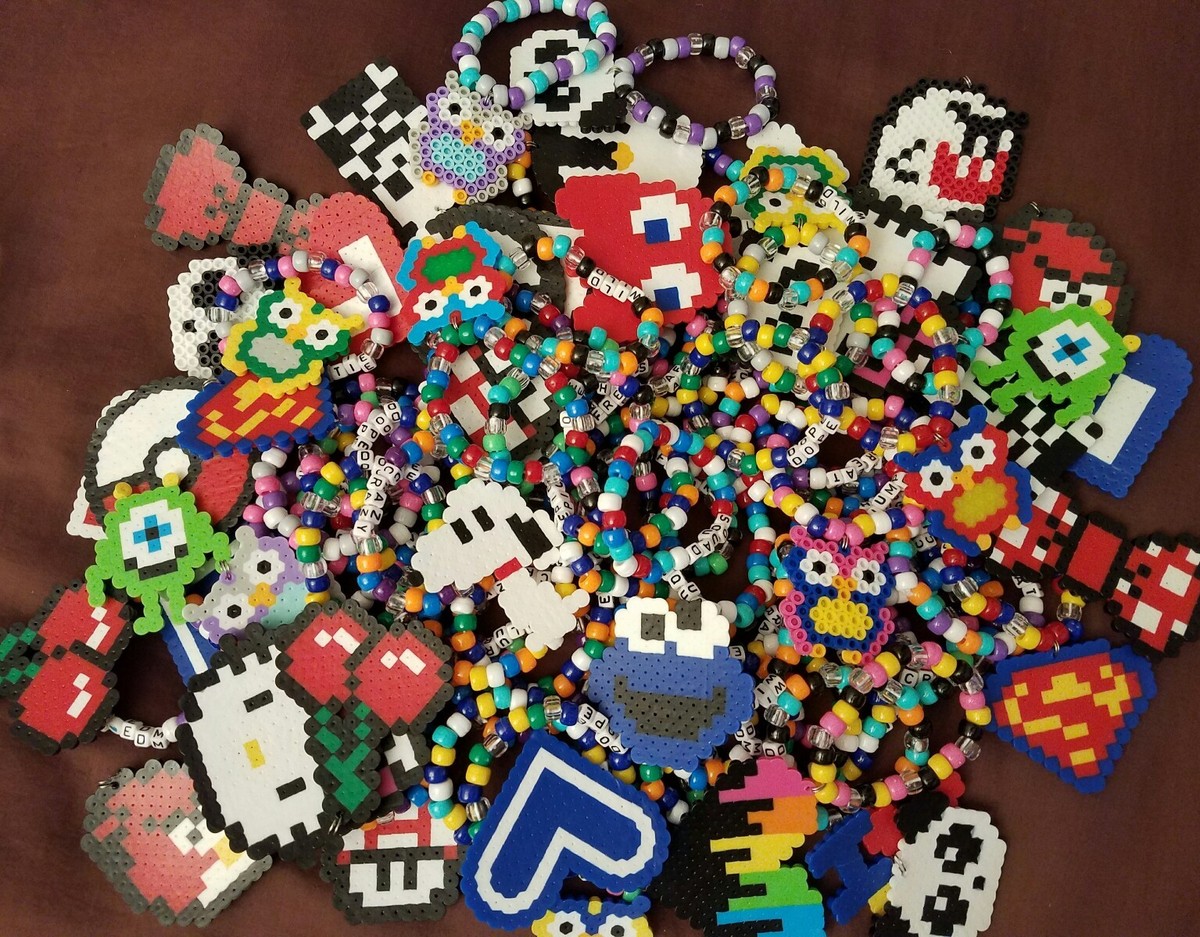 Kandi Kit! 10 Custom Worded Kandi & 5 Cute Perlers- EDM RAVE KANDI