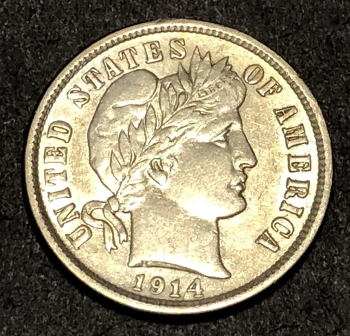 1914-D Barber Dime, Choice AU Silver 10c