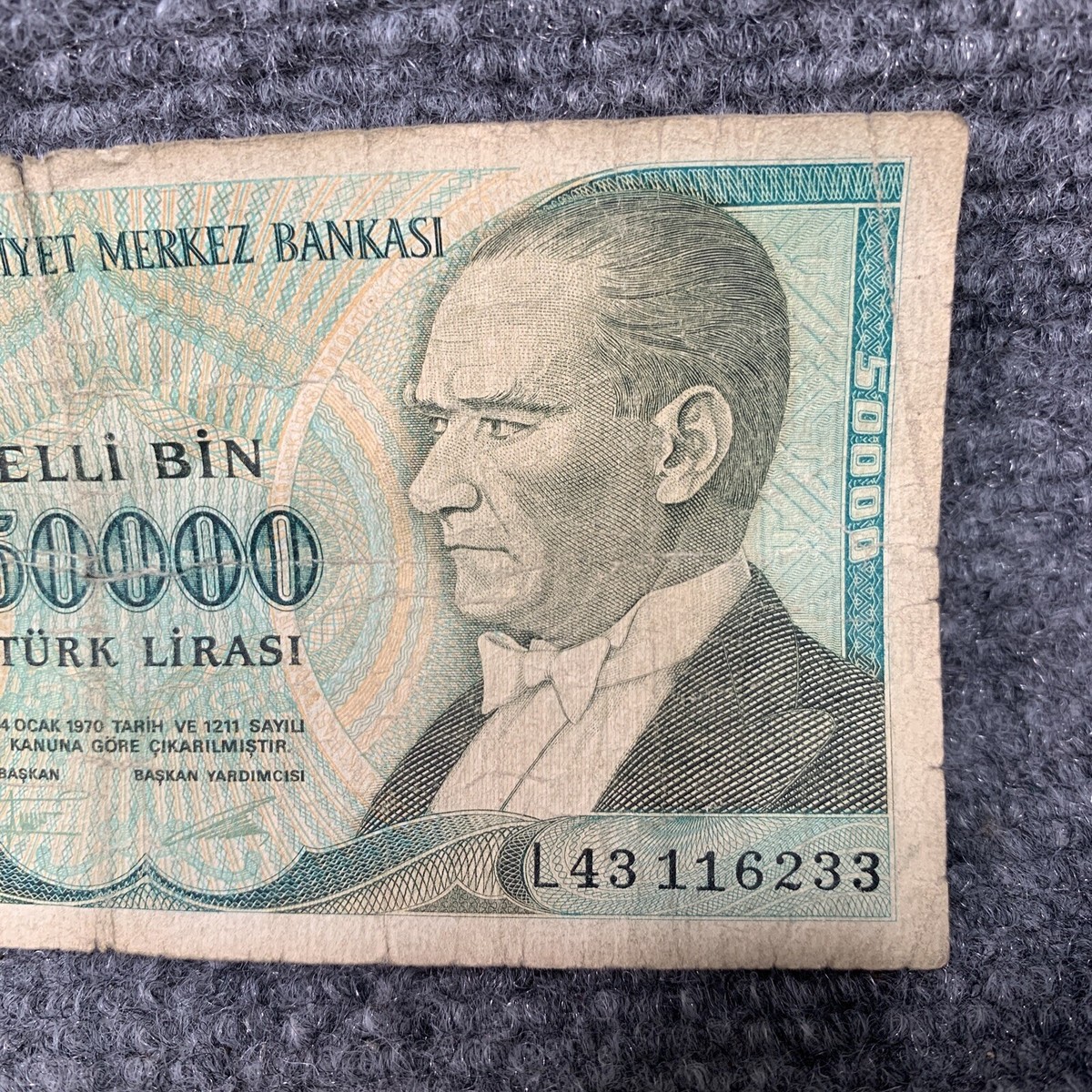 Turkey 50000 Lira 1970 (1995) Elli Bin Turk Lirasi L43116233 Bank