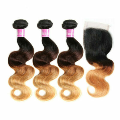 12A MALAYSIAN VIRGIN 3TONE OMBRE ROOT HAIR 1B/4/27# 3/4/5BUNDLE+CLOSURE BODY AVE
