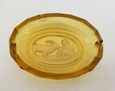 Vintage Amber Czech Bohemian Intaglio Amber Salt Cellar, Oval, Man With Goat
