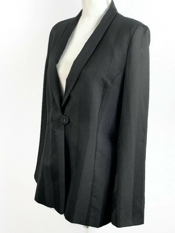 100% WOOL Black Vertical Stripe 1 Button Blazer Philippe Adec size 10 Portugal - Image 2 of 4