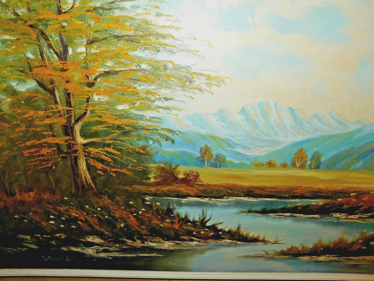 Vintage Hans Wagner Germany 1885 Oil Painting Framed Mountains