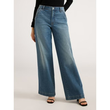 Scoop Wide Leg Jeans Women's 0 Blue Denim Mid Rise Pleated Stretch Banded Waist