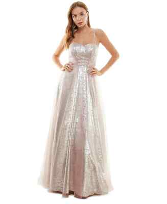 City Studios Juniors Light Pink Sweetheart Neck Foil-Print Sleeveless Gown Dr...