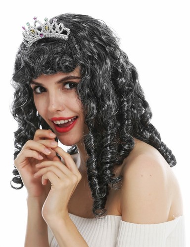 Peluca Carnaval Mujer Reina Princesa Hada Gris Rizos Barroco Tiara Diadema - Imagen 3 de 6
