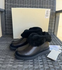 ARMANI JUNIOR Girls Black Boot Shoes Leather 32 Euro New With Box