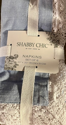 SHABBY CHIC NAPKINS (6) BLUE WITH WHITE LACE BORDER 20 X 20 100% COTTON NIP - 第 1/2 張圖片
