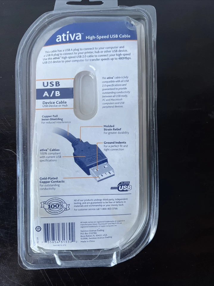 Cable USB 2.0 de alta velocidad Ativa 6' NUEVO SELLADO USB-A a USB-B cable para impresora/dispositivo Foto 2 de 4