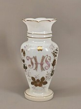 9135156 Bianco Vetro Alabastro Vaso Decorazione Dorata Storicismo Circa 1870