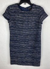 Banana Republic Dress Womens 2 Blue Sheath Short Sleeve Lined Tweed Crew Neck