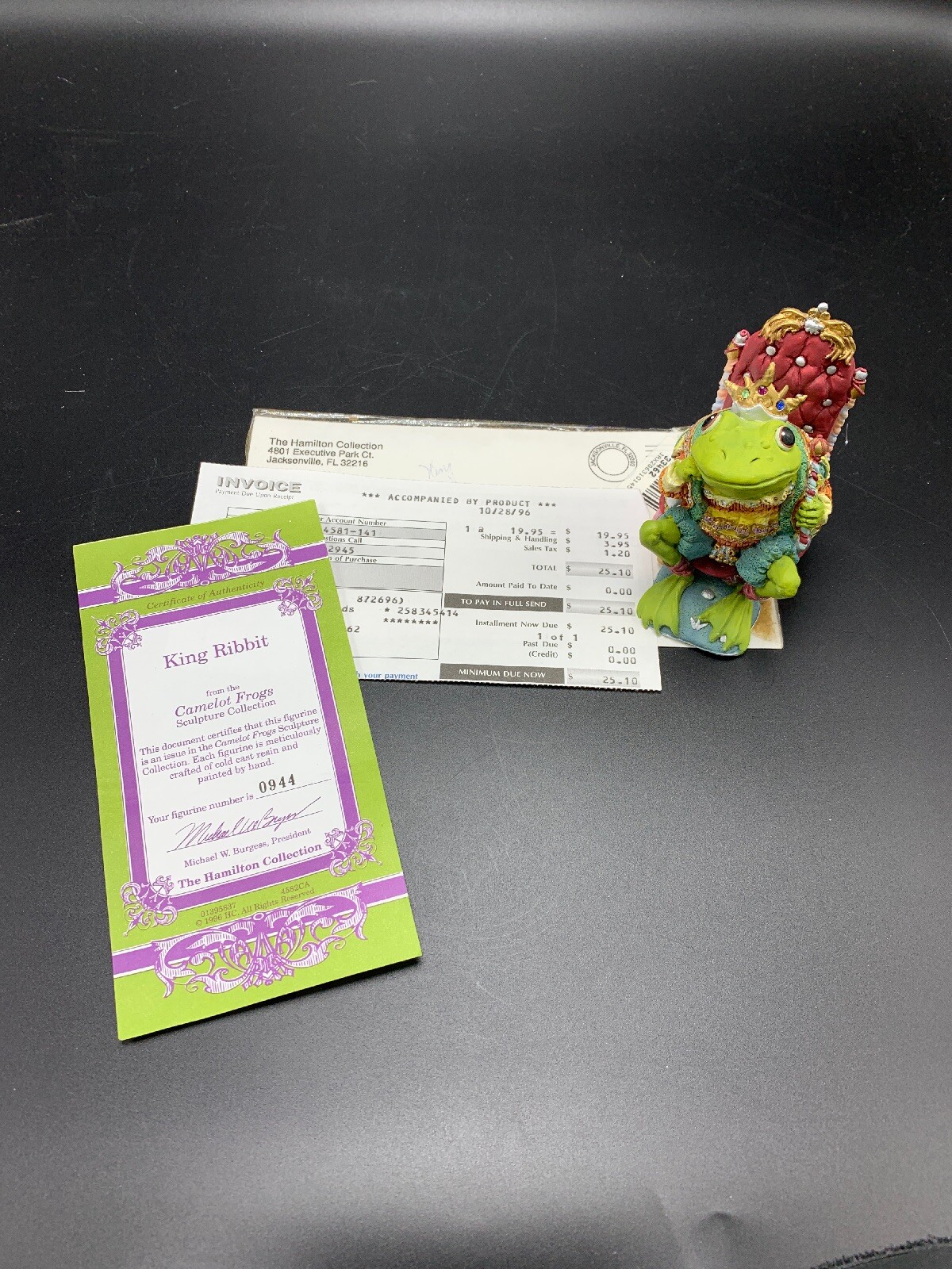 Hamilton Collection 1996 Camelot Frogs KING RIBBIT Figurine 4442 A w