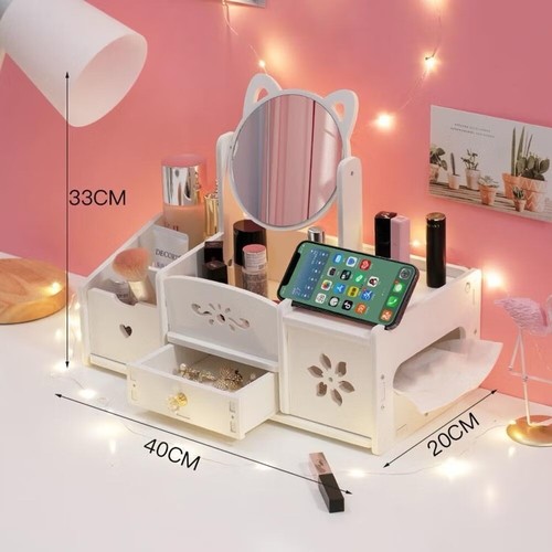Desktop Drawer Mirror Spinning Multifunctional Makeup Storage Box with Dressing - Picture 11 of 11