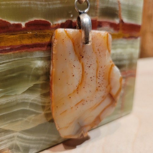 Geode Slice Necklace Pendant Orange Red Rock Fashion Jewelry 11.75"- Swanky Barn - Picture 5 of 12
