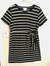 Cynthia Rowley Womens Dress L Knee Length Blue White Striped Short Sleeve Belted