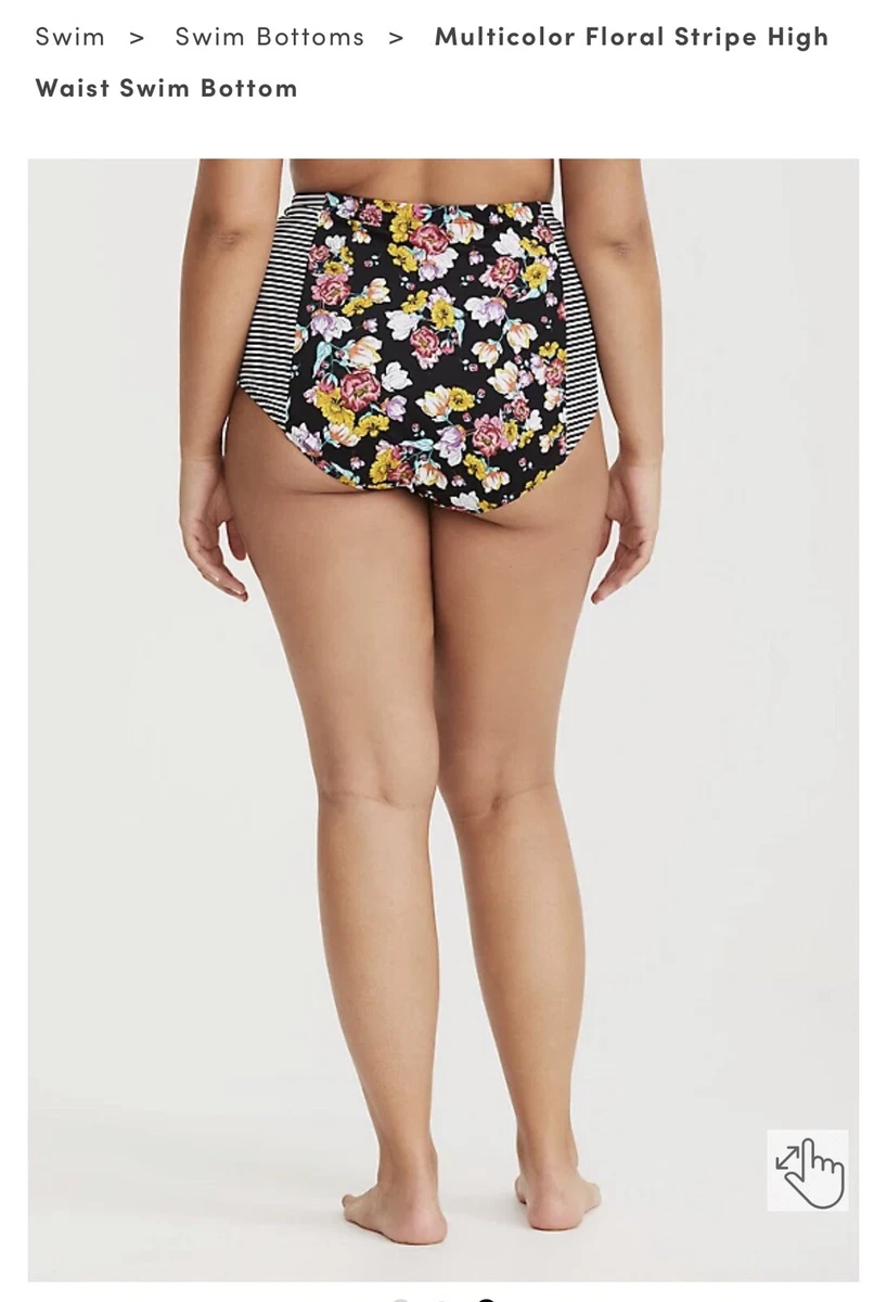 Torrid 6 6x High Waist Swimsuit Bottoms Floral Black Stripe Ladies