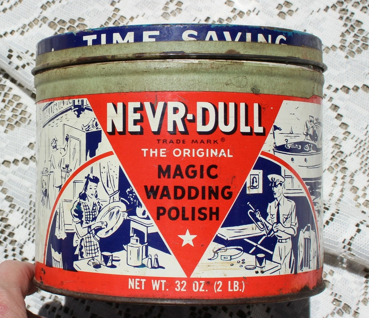 Vintage 1941 Nevr-Dull The Original Magic Never Dull Wadding Polish Tin Can