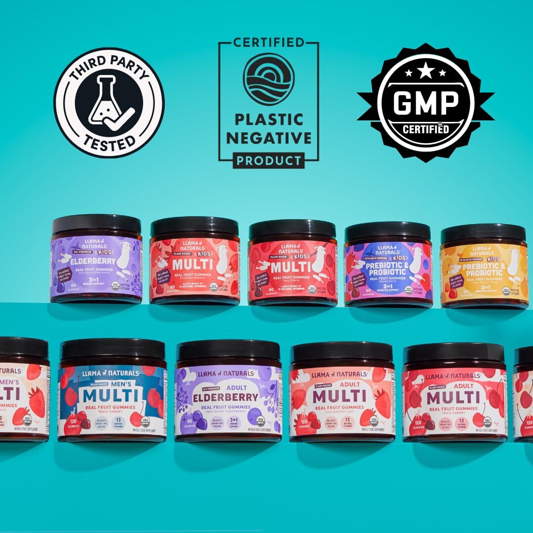 Llama Naturals Kids Probiotic with Prebiotic Fiber Vegan Organic Prebiotics a...