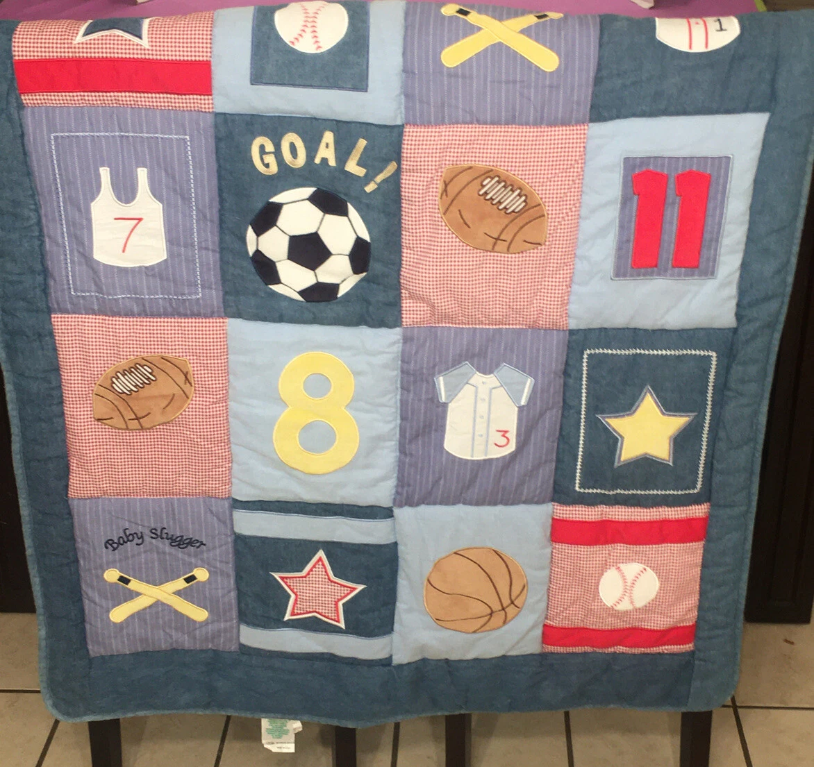 VGUC-42” x 32” Champ Sports Infant Crib Bedding, Lambs & Ivy Comforter